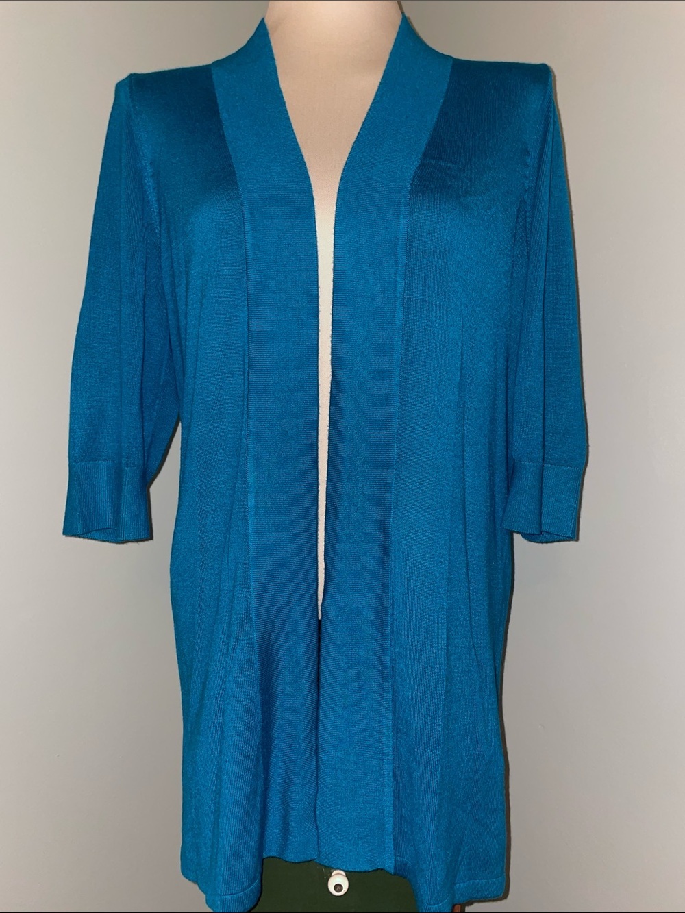 Chico’s Deep Teal Open-Front Lightweight Cardigan.  3/4 Sleeve.  Size 2/12